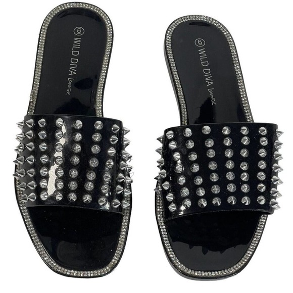 Wild Diva Shoes - Wild Diva Womens Open Toe Jelly Sandal Jacelyn-03 Black With Spikes US Size 6